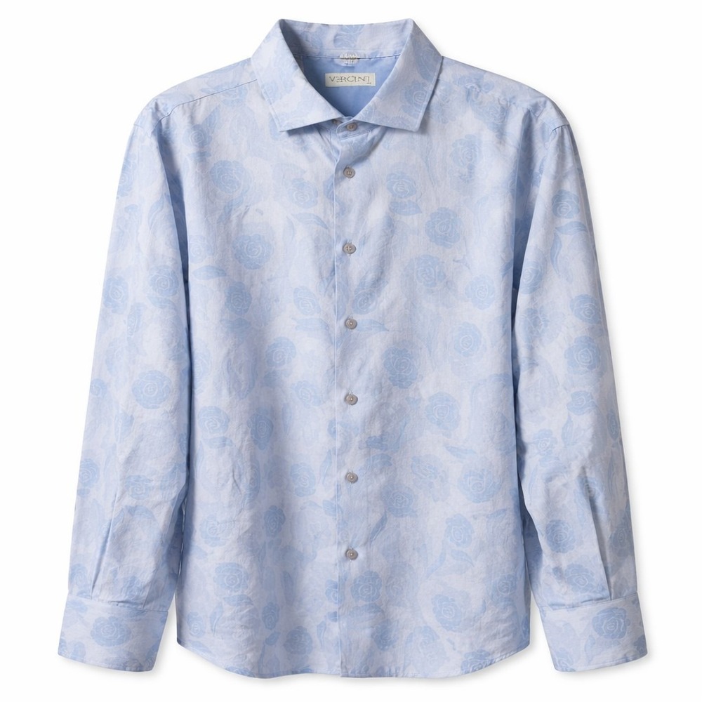 VERCINI 100% Cotton All-Over Rose Print Button-Up Shirt Sz 4XL Blue Floral EUC!